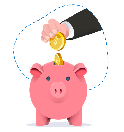 Illustration symbolizing cost reduction, featuring coins and downward arrows representing efficiency and savings through barKoder’s MRZ scanning technology.
